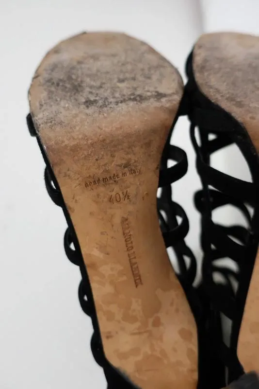 Bottines Cage Vagibuzip Manolo Blahnik en Suède Noir Taille 40.5 à Bout Ouvert et Talon