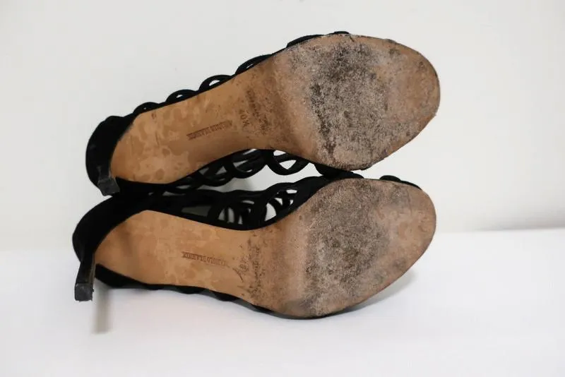 Bottines Cage Vagibuzip Manolo Blahnik en Suède Noir Taille 40.5 à Bout Ouvert et Talon