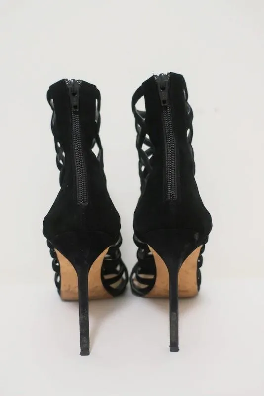 Bottines Cage Vagibuzip Manolo Blahnik en Suède Noir Taille 40.5 à Bout Ouvert et Talon