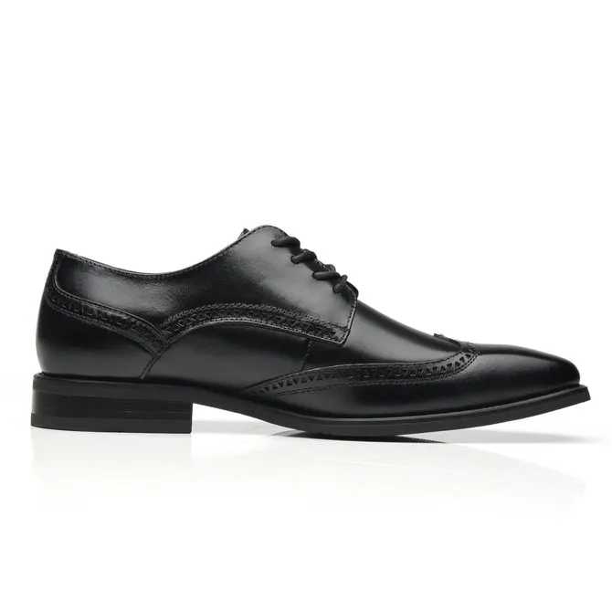 Chaussures habillées en cuir marine Oxford à bout ailé pour homme - Noir