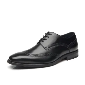 Chaussures habillées en cuir marine Oxford à bout ailé pour homme - Noir