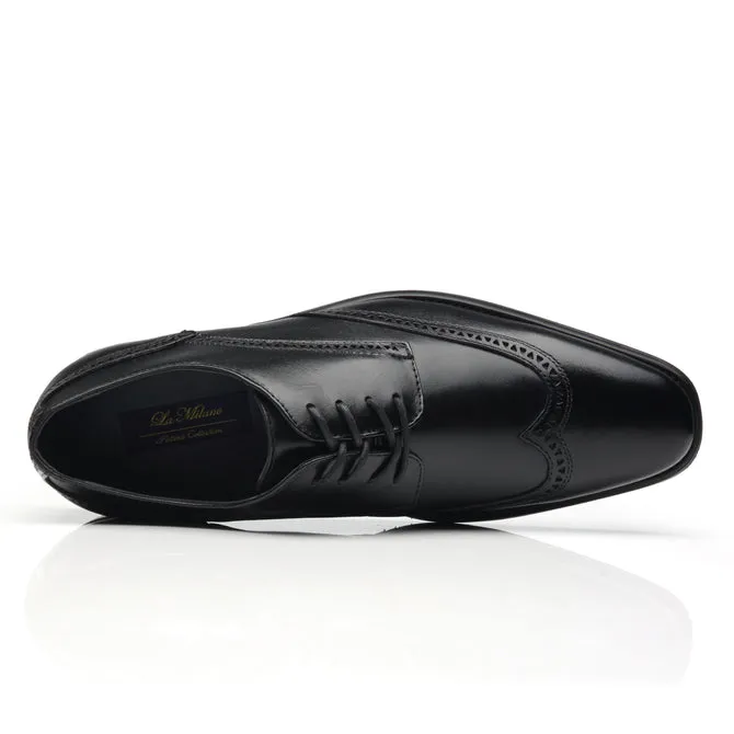 Chaussures habillées en cuir marine Oxford à bout ailé pour homme - Noir