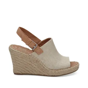 Sandale Monica à talon compensé en cuir Oxford naturel
