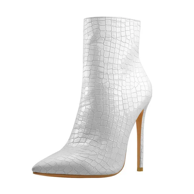Bottes cheville Onlymaker pour femmes 12CM à bout pointé avec fermeture éclair pour robe de fête motif pierre mesh talons hauts chaussures mode Nova