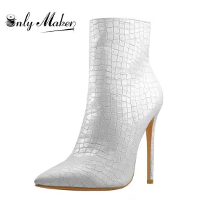 Bottes cheville Onlymaker pour femmes 12CM à bout pointé avec fermeture éclair pour robe de fête motif pierre mesh talons hauts chaussures mode Nova