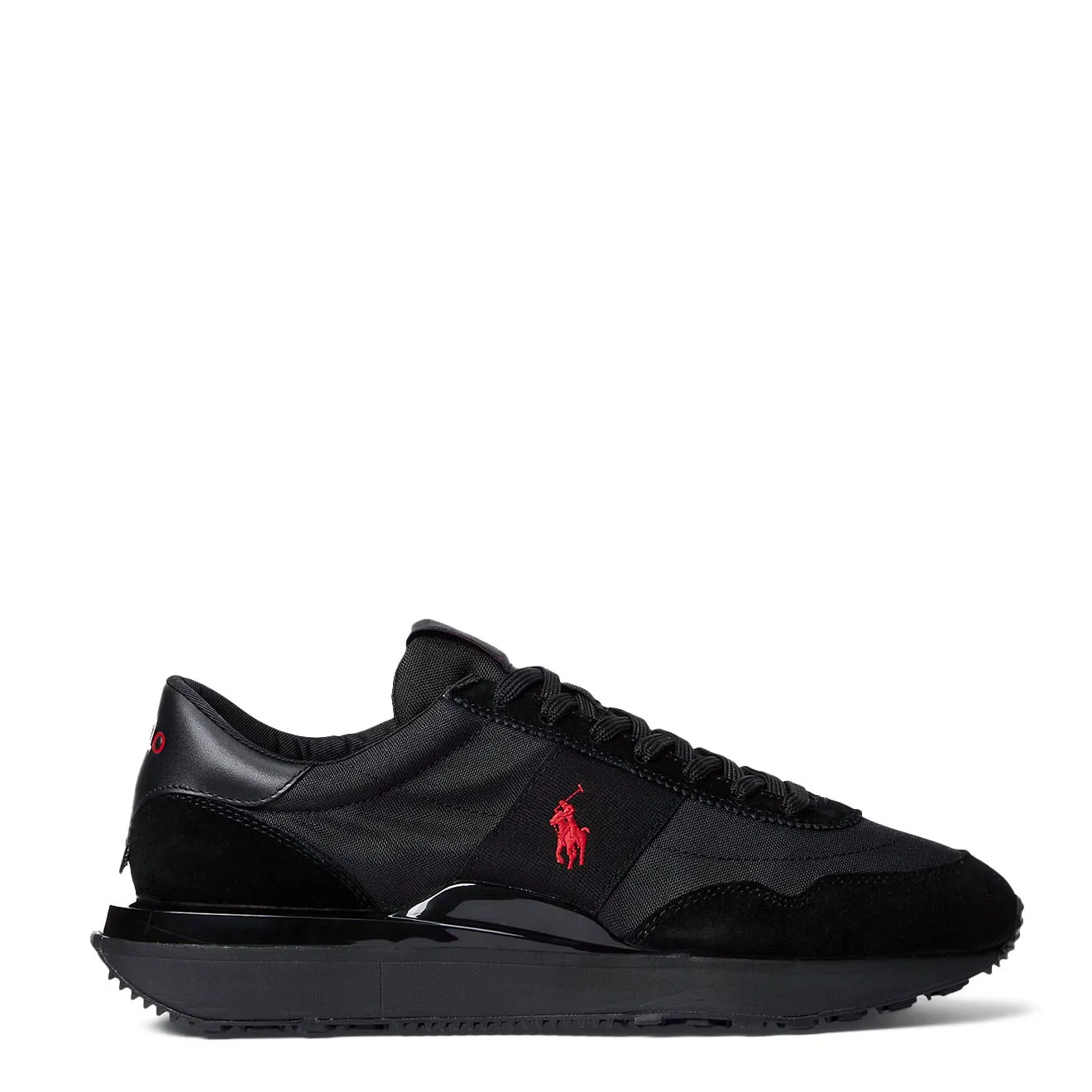 Polo Ralph Lauren Train 89 Suède et Oxford Trainer Triple Noir / Rouge Pp