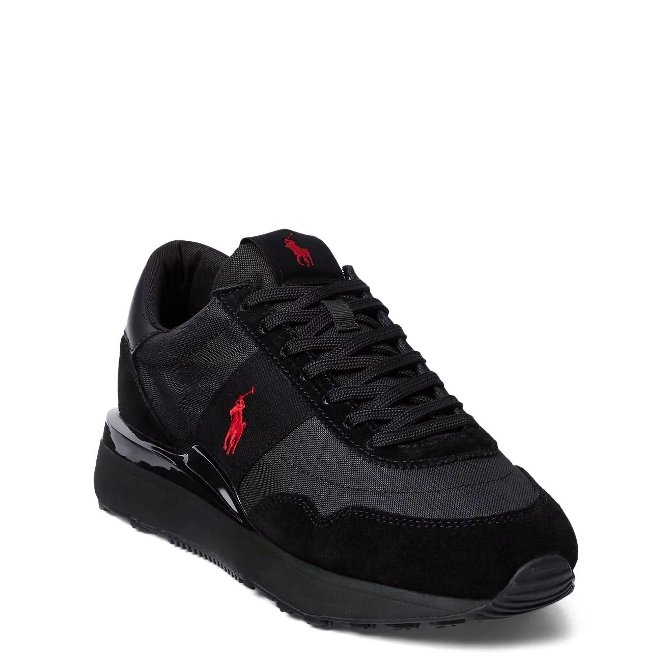 Polo Ralph Lauren Train 89 Suède et Oxford Trainer Triple Noir / Rouge Pp