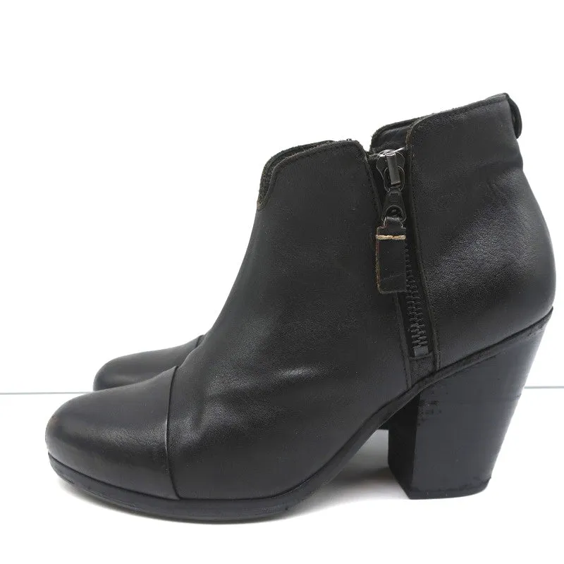 Bottes cheville Rag & Bone Margot à zip latéral en cuir noir taille 37.5 avec talon haut