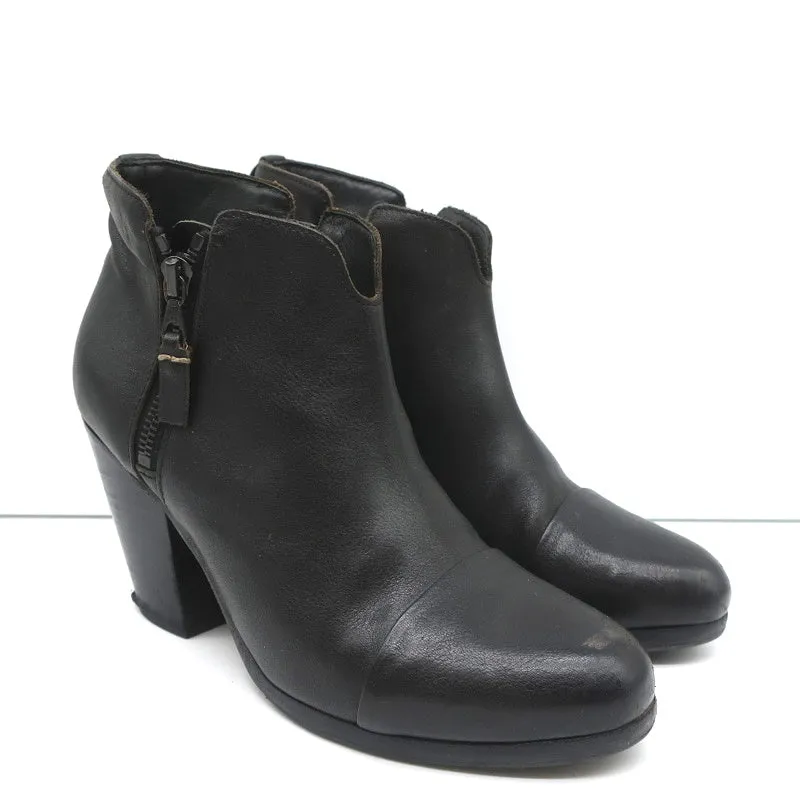 Bottes cheville Rag & Bone Margot à zip latéral en cuir noir taille 37.5 avec talon haut