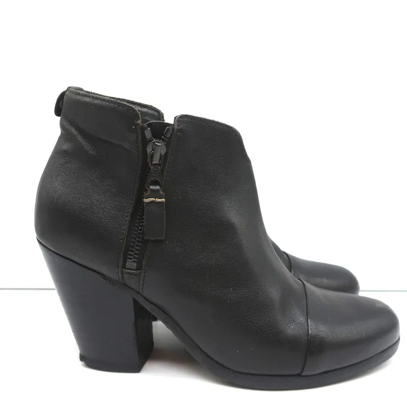 Bottes cheville Rag & Bone Margot à zip latéral en cuir noir taille 37.5 avec talon haut