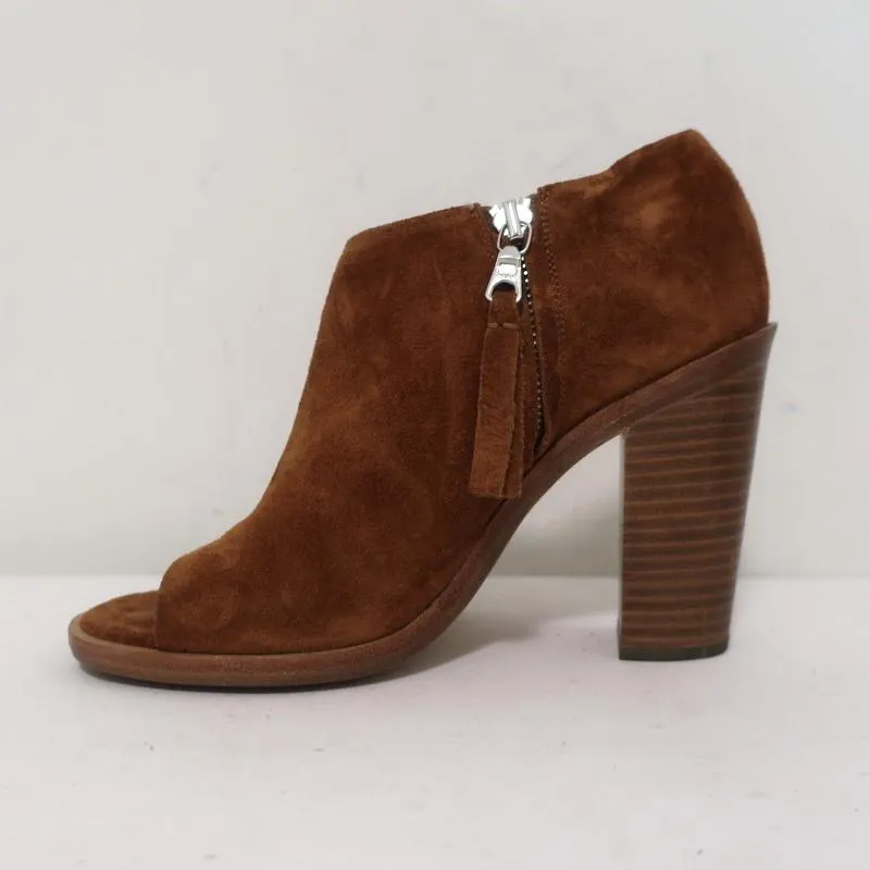 Bottines Rag & Bone à bout ouvert Mabel en daim marron taille 36 à talon haut