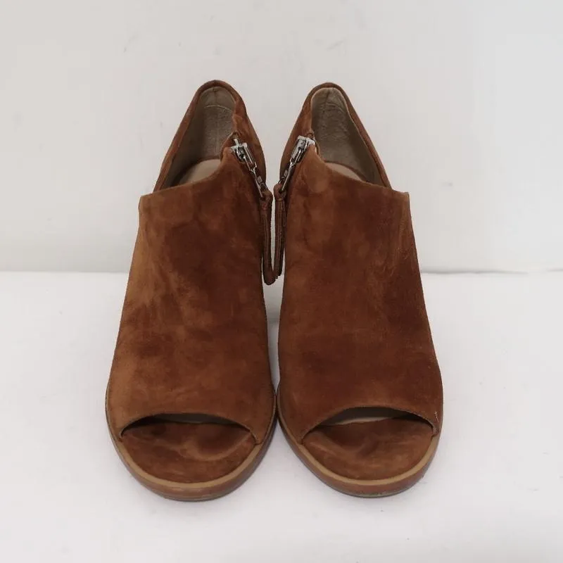 Bottines Rag & Bone à bout ouvert Mabel en daim marron taille 36 à talon haut