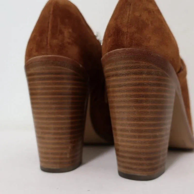 Bottines Rag & Bone à bout ouvert Mabel en daim marron taille 36 à talon haut
