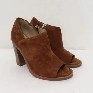 Bottines Rag & Bone à bout ouvert Mabel en daim marron taille 36 à talon haut