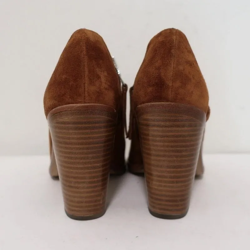 Bottines Rag & Bone à bout ouvert Mabel en daim marron taille 36 à talon haut