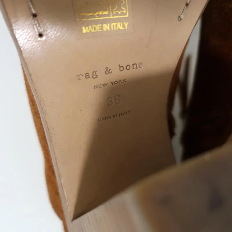 Bottines Rag & Bone à bout ouvert Mabel en daim marron taille 36 à talon haut