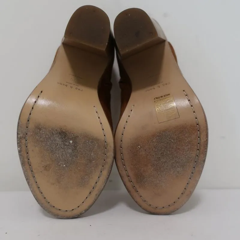 Bottines Rag & Bone à bout ouvert Mabel en daim marron taille 36 à talon haut