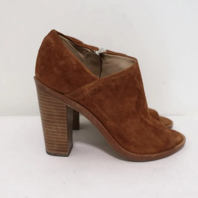 Bottines Rag & Bone à bout ouvert Mabel en daim marron taille 36 à talon haut