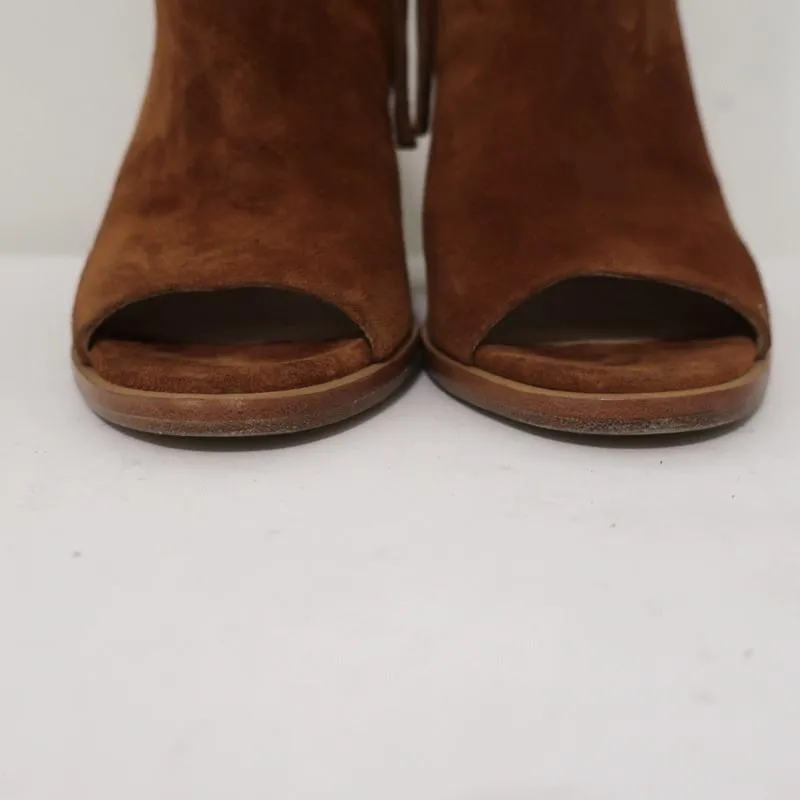 Bottines Rag & Bone à bout ouvert Mabel en daim marron taille 36 à talon haut