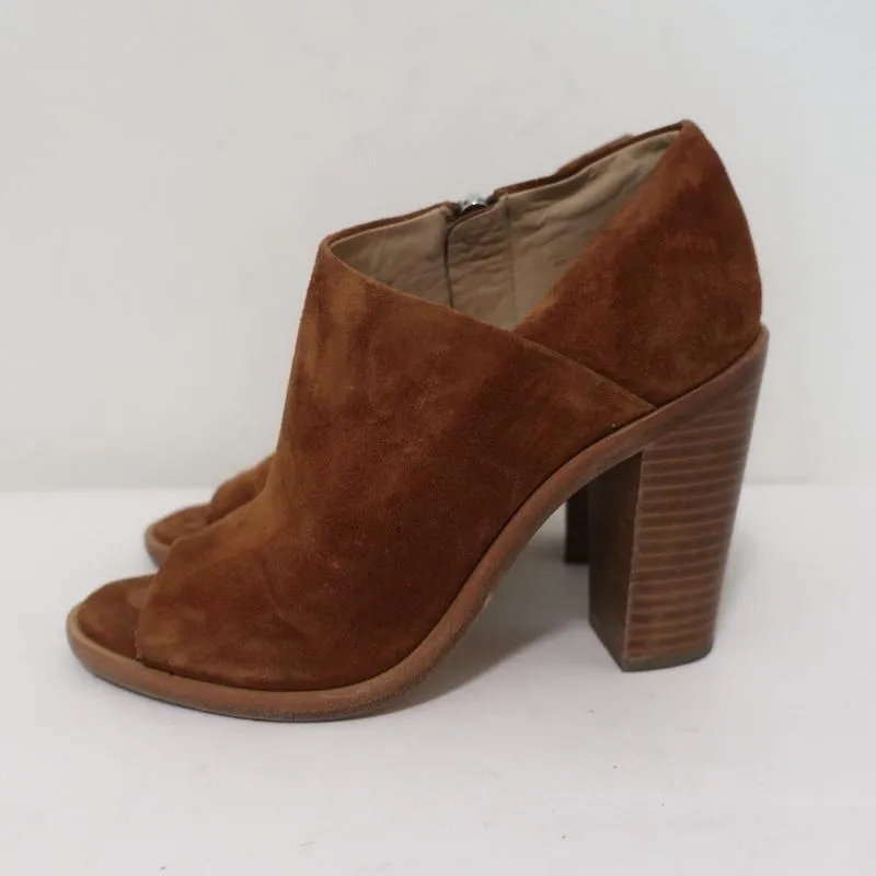 Bottines Rag & Bone à bout ouvert Mabel en daim marron taille 36 à talon haut