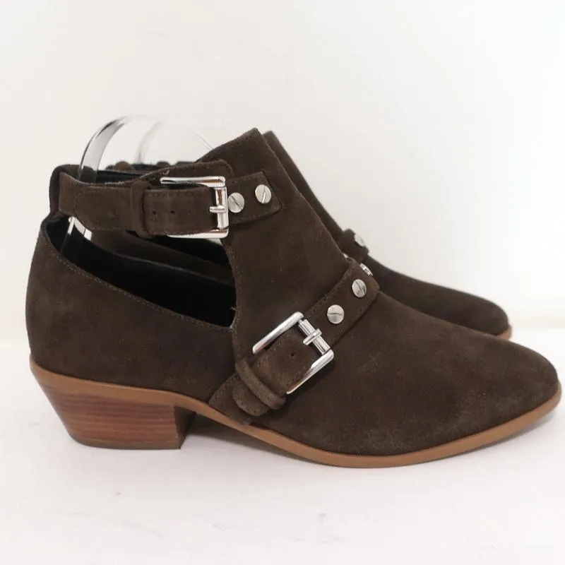 Bottines Rebecca Minkoff Abigail à boucle en daim marron taille 9 avec découpes