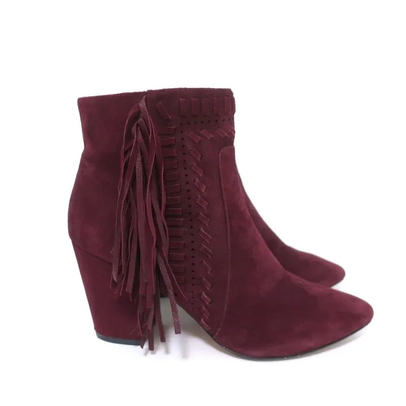 Bottines Rebecca Minkoff à franges en suédine vin Ilan, pointure 9, bout pointu