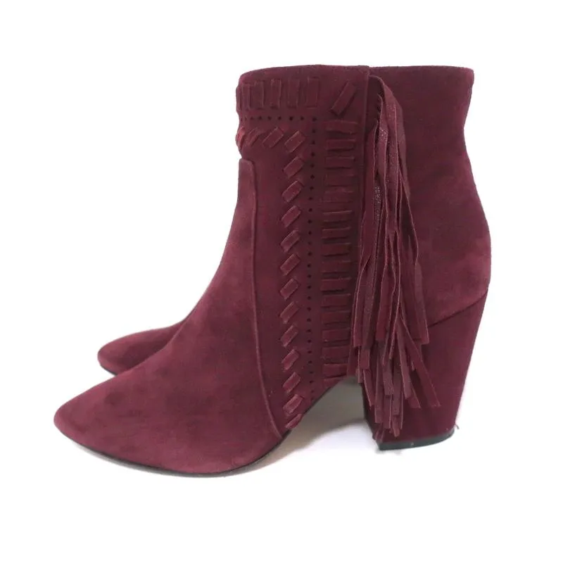 Bottines Rebecca Minkoff à franges en suédine vin Ilan, pointure 9, bout pointu
