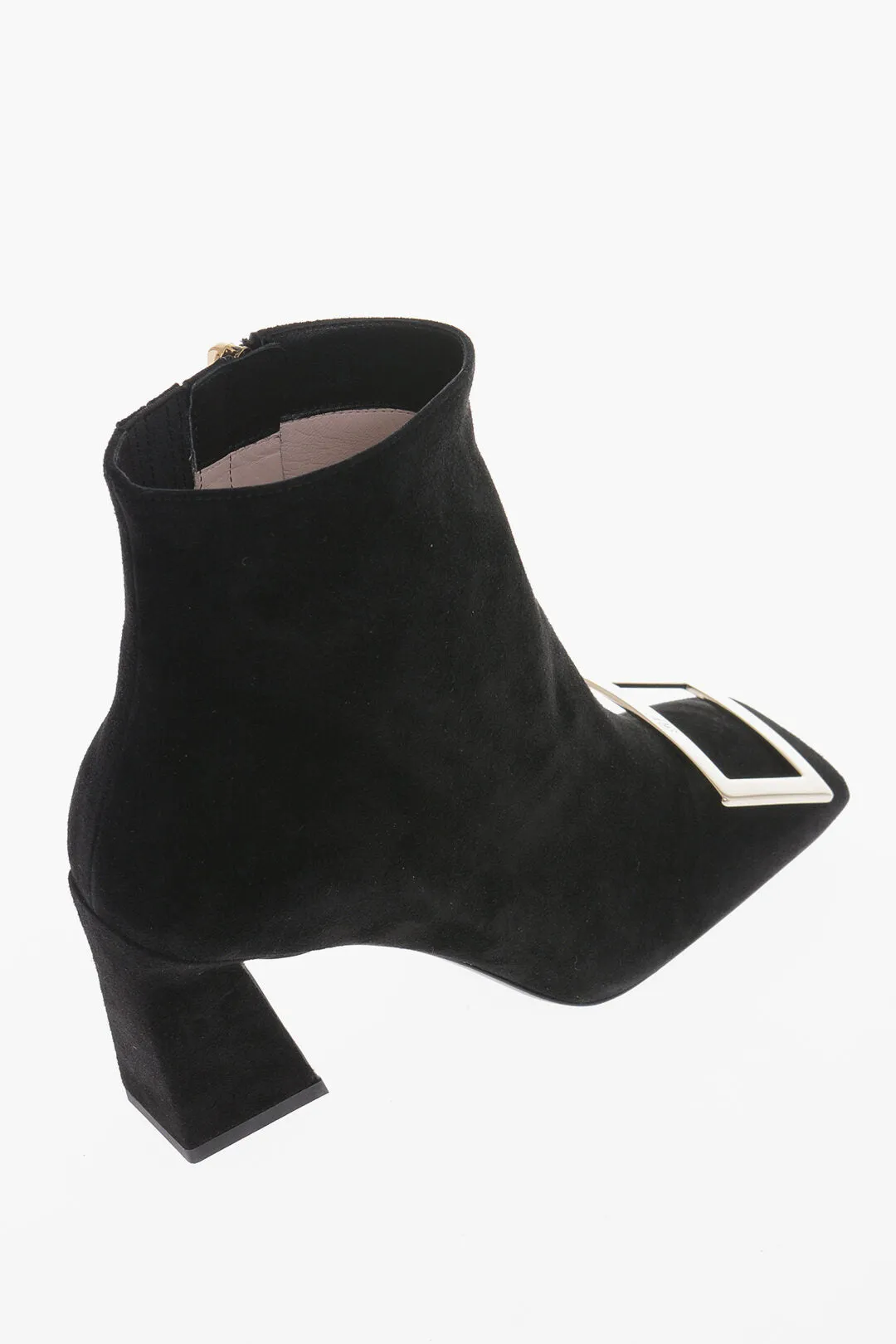 Bottines Roger Vivier en daim avec boucle décorative et talon de 8 cm