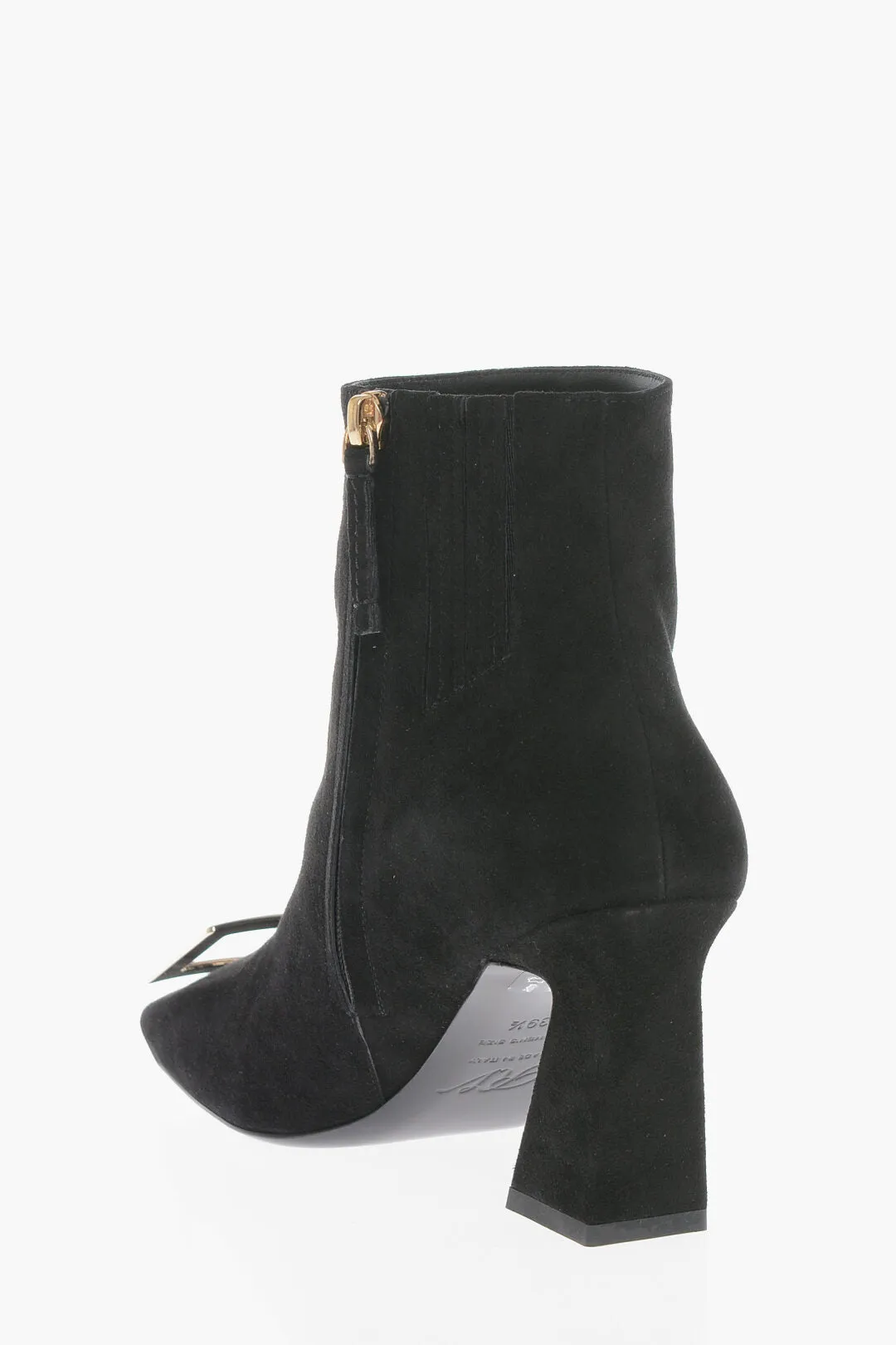 Bottines Roger Vivier en daim avec boucle décorative et talon de 8 cm