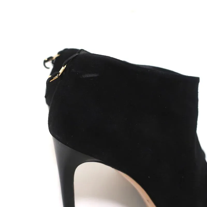 Bottines à Plateforme Salvatore Ferragamo en Suède Noir Taille 10.5 Bottes à Cheville à Talon Haut