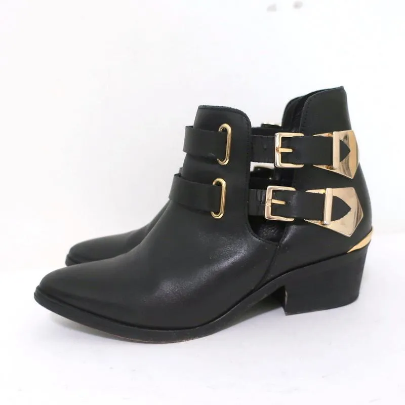 Bottes Sandro à double boucle en cuir noir taille 37 à bout pointu