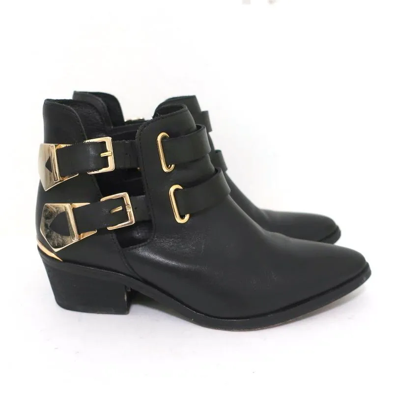 Bottes Sandro à double boucle en cuir noir taille 37 à bout pointu