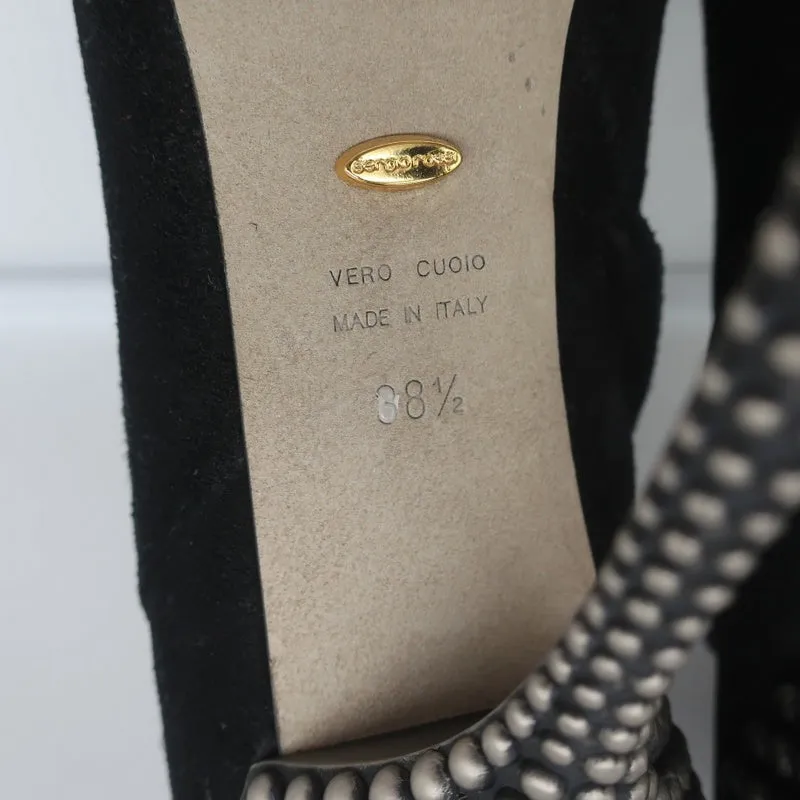 Bottines Sergio Rossi à talon clouté en daim noir Taille 38.5 Bottes cheville