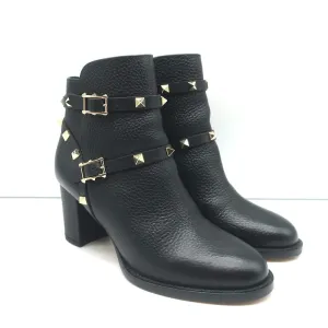 Bottes Valentino Rockstud à cheville en cuir grainé noir Taille 35.5 Bottines à talon moyen