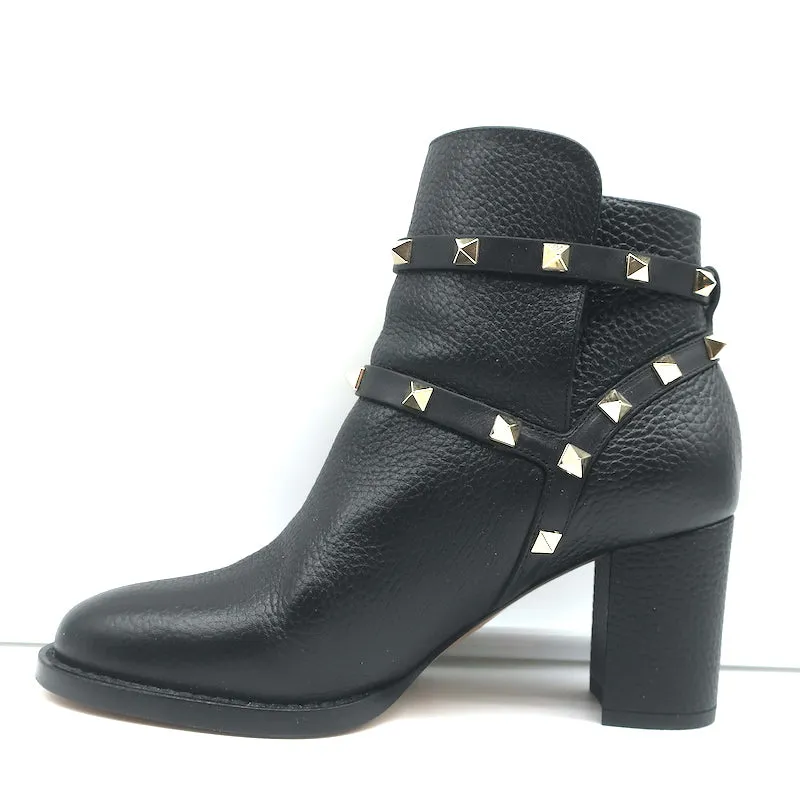 Bottes Valentino Rockstud à cheville en cuir grainé noir Taille 35.5 Bottines à talon moyen