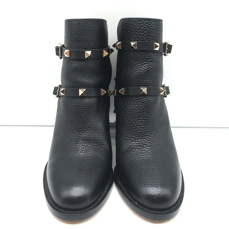 Bottes Valentino Rockstud à cheville en cuir grainé noir Taille 35.5 Bottines à talon moyen
